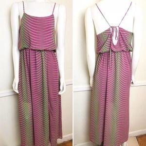 Ya Los Angeles Sleeveless Maxi Dress L Pink Green Tribal stripe